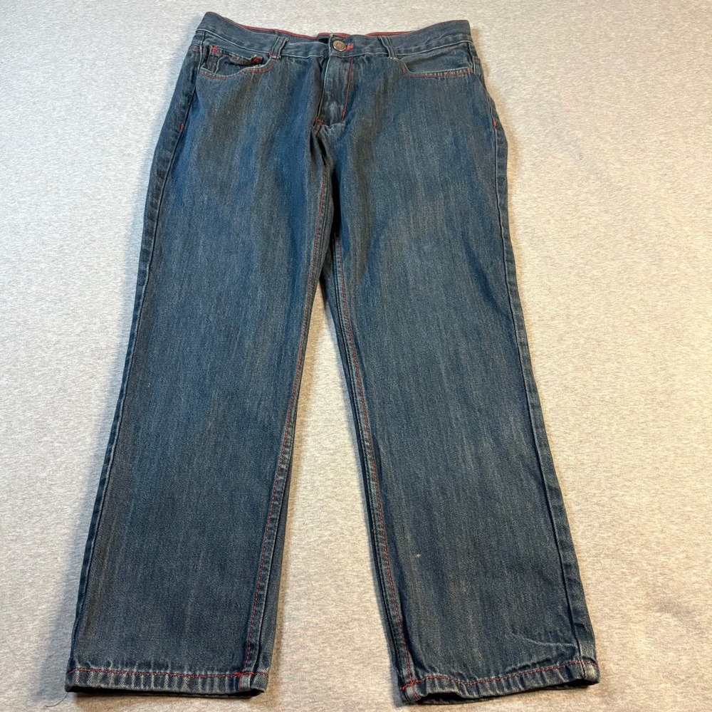 Refuse Premium Denim Mens Jeans Size 36-Tag Red Green Contrast Stitching Relaxed - Picture 4 of 14